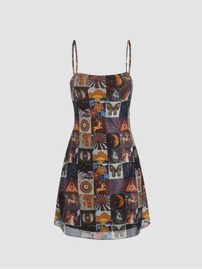 SHEIN Multicolor Boho Mini Dress with Orange and Purple Patchwork